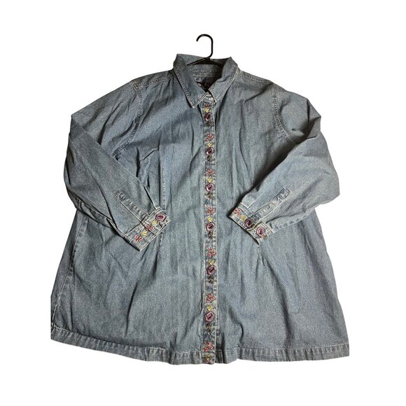Denim & Co. Womens Embroidered Button-Down Denim shirt Jacket 3X plus shacket - Picture 1 of 14
